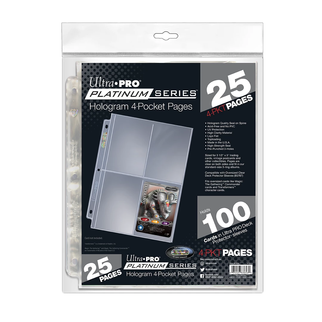 Ultra PRO Platinum Series 4-Pocket Pages (25ct) For 3.5" X 5" Cards Pages & Organization 4 Ultra PRO Platinum Series 4-Pocket Pages (25ct) For 3.5" X 5" Cards Pages & Organization
